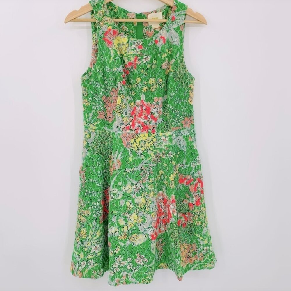 Maeve *Green Verbena Lace Dress* | POCKETS | Retro Floral w/ Pink Sequins | EUC